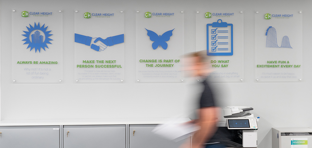 core-values clear height core values on wall in office
